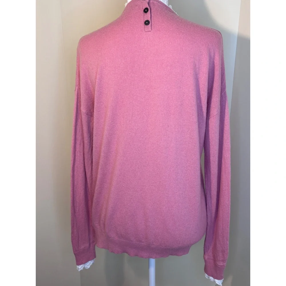 Boden Pink Ruffle Eyelet Collar Knit Sweater US 2 UK 6 Long Sleeve Button Back - Picture 2 of 6